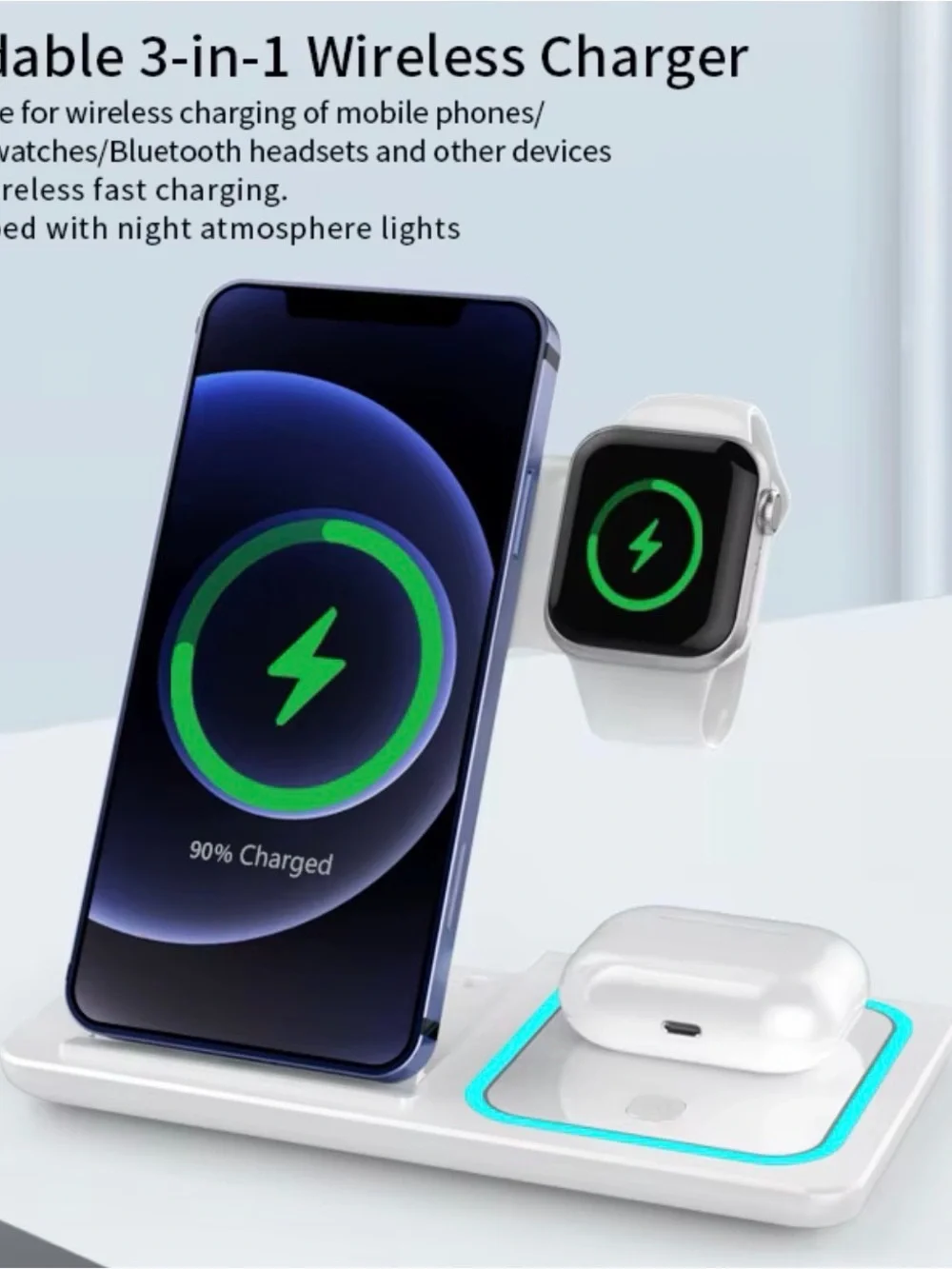 3‑in‑1 Foldable Wireless Charging Station – White